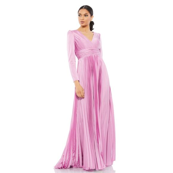 MAC DUGGAL PLEATED LONG SLEEVE V-NECK GOWN - Picture 1 of 10